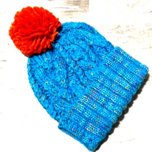 ADORA Hand Knitted Beanie NWOT Blue/Orange - Picture 2 of 3